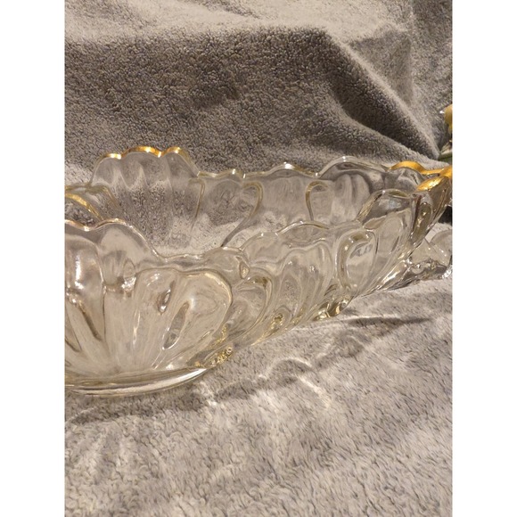 Vintage 1950's Jeannette Glass Gondola Fruit Bowl 16" Long Gold Trim - Picture 8 of 8